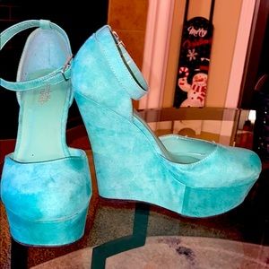 Teal Suede Wedge